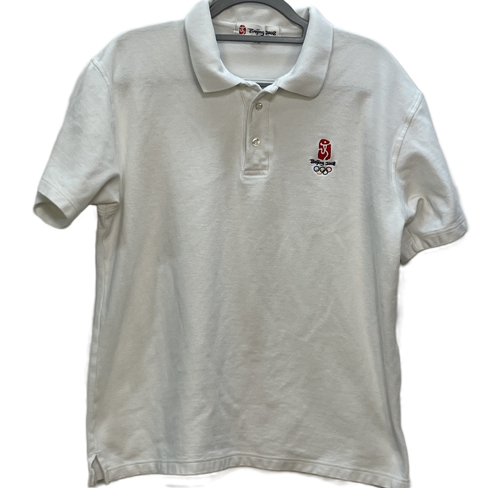Beijing 2008 Olympics White Polo Shirt Short Sleeve Collared Unisex - Picture 1 of 4